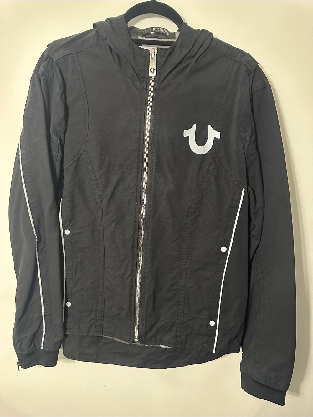 True Religion Black Hooded Windbreaker heavy duty